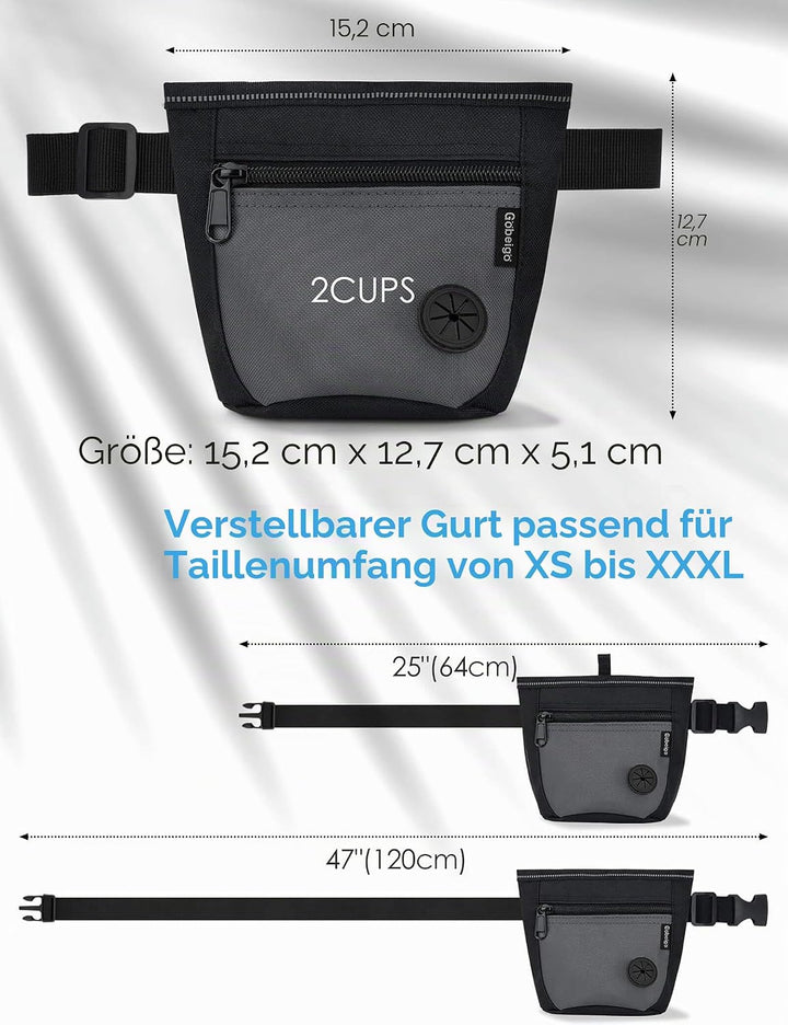 Gobeigo Hunde Leckerlibeutel und Training-Clicker, Zwei magnetische Verschlüsse gegen Verschütten, 2