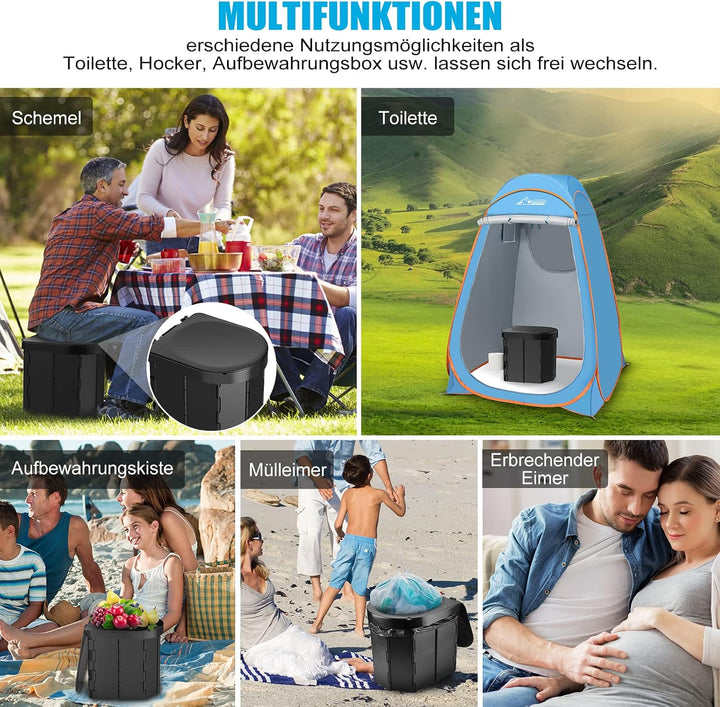 WADEO Tragbare Campingtoilette mit Deckel, Faltbare Toilette mit Belastbarkeit bis zu 200kg, Mobilto