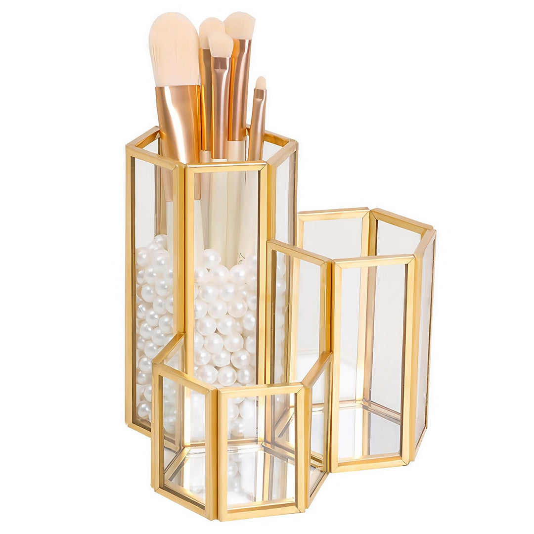 Make Up Pinsel Organizer Pinsel Aufbewahrung Gold Schminktisch Organizer Glas Pinselhalter, Kosmetik
