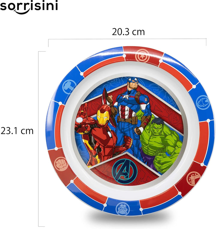 Kindergeschirr Set Avengers, Wiederverwendbares Set, Geschirr mit Teller, Müslischale und Tasse, Frü