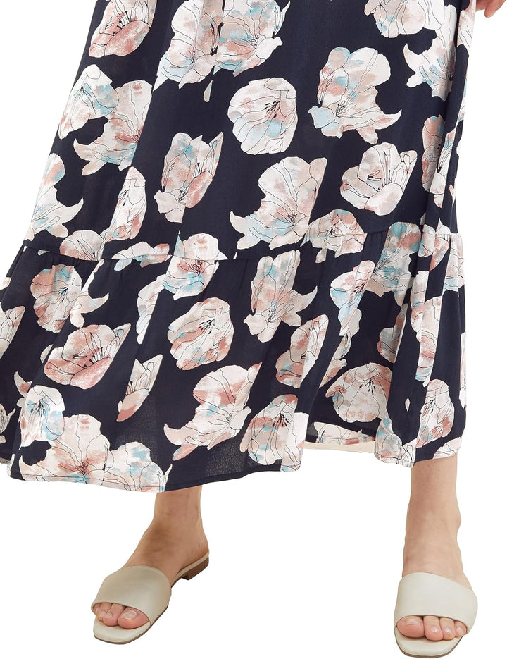 TOM TAILOR Damen Maxikleid mit Muster & Bindedetail 50 32413 - Tie Dye Flower Design, 50 32413 - Tie