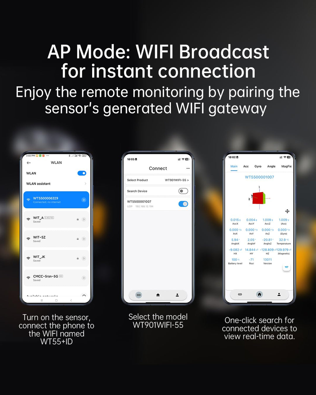 WitMotion WT901WIFI Generation 3 9-Achsen-Beschleunigungsmesser, 3-Achsen-Winkelgeschwindigkeit+ Bes
