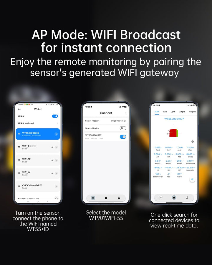 WitMotion WT901WIFI Generation 3 9-Achsen-Beschleunigungsmesser, 3-Achsen-Winkelgeschwindigkeit+ Bes