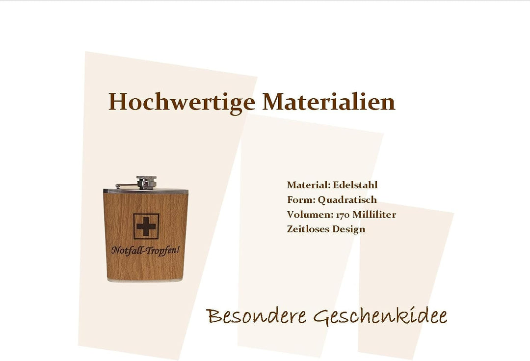 Edelstahl Flachmann 170ml in Holzoptik – Ideal für Unterwegs, Robust &amp; Langlebig, Trinkflasche, Gesc