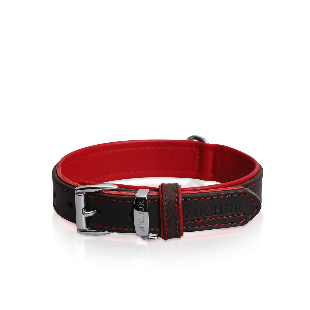 MICHUR Oleo Rot Hundehalsband Leder, Lederhalsband Hund, Halsband, Braun, Leder, in verschiedenen Gr