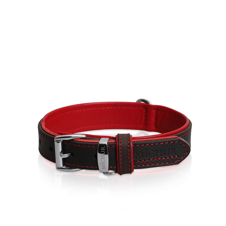 MICHUR Oleo Rot Hundehalsband Leder, Lederhalsband Hund, Halsband, Braun, Leder, in verschiedenen Gr