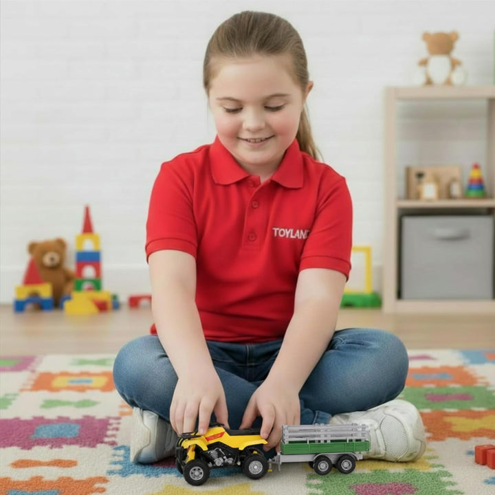 Toyland® Farm Quad &amp; Trailer Spielset - Massstab 1:16 - Freilaufaktion - Jungen Farmspielzeug (Gelb)