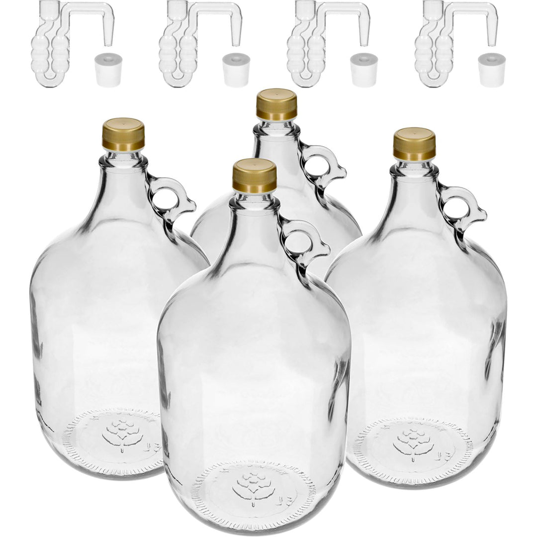 lilawelt24 4X Set 5L Flasche +Gummistopfen + Gärröhrchen Gärballon Weinballon Gärbehälter/brauen/Wei