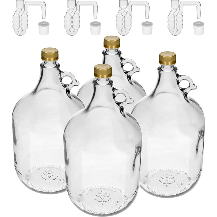 lilawelt24 4X Set 5L Flasche +Gummistopfen + Gärröhrchen Gärballon Weinballon Gärbehälter/brauen/Wei