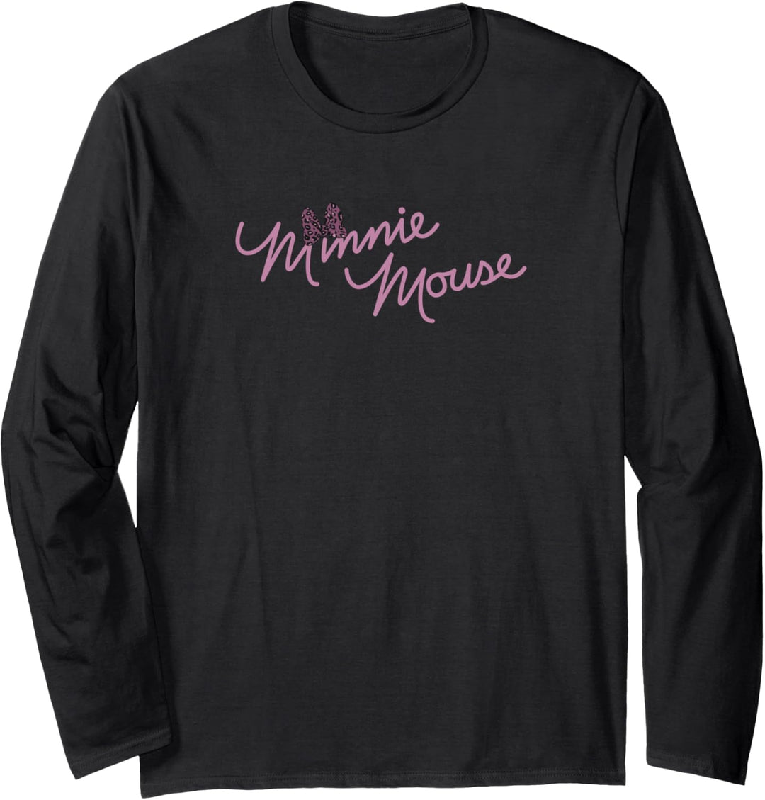Disney Minnie Mouse Script With Cheetah Print Bow Langarmshirt