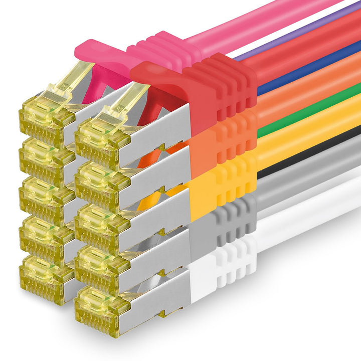 10x 0.25 M - CAT-7 Cat.7 Netzwerk-Kabel, Ethernet, Lan &amp; Patch Kabel RJ-45 SFTP 10GB/s - 10 Farben 1