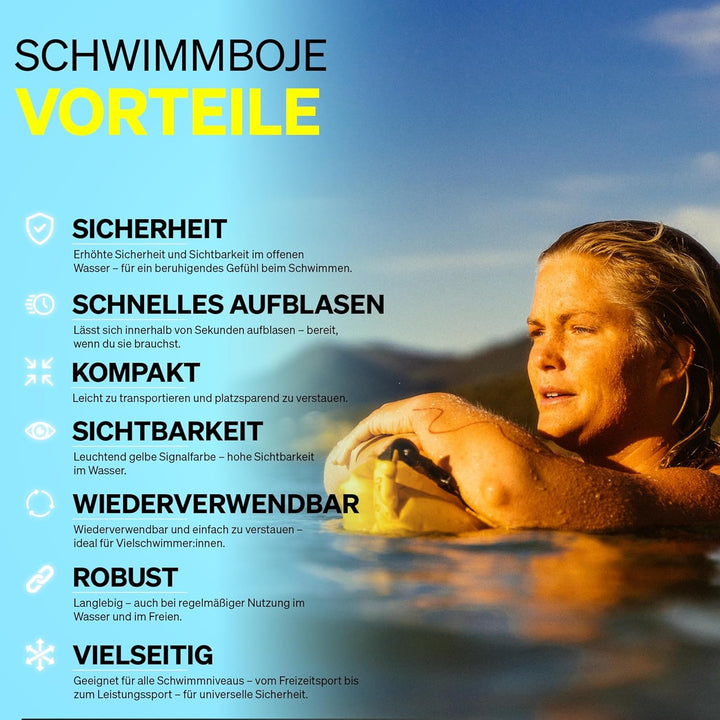 Restube Schwimmboje - Aufblasbare Schwimmhilfe für Schwimmen, Schnorcheln, Triathlon, SUP, Freiwasse