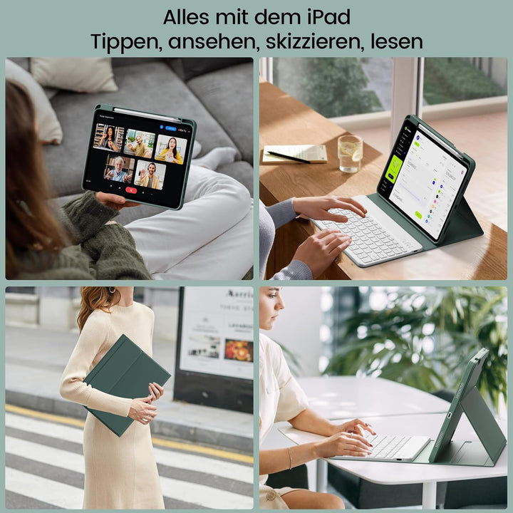 Hülle mit Tastatur für iPad A16 11 Generation 2025/10 Generation 2022(11/10.9 Zoll), Soft TPU Rücksc