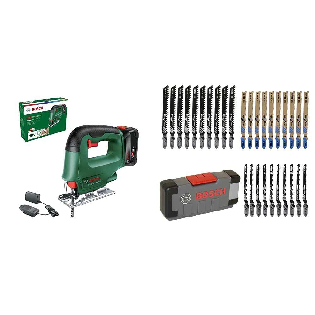 Bosch Akku Stichsäge EasySaw 18V-70 (2,0 Ah Akku, 18 Volt System, 1 Stichsägeblatt, Ladegerät AL 18V