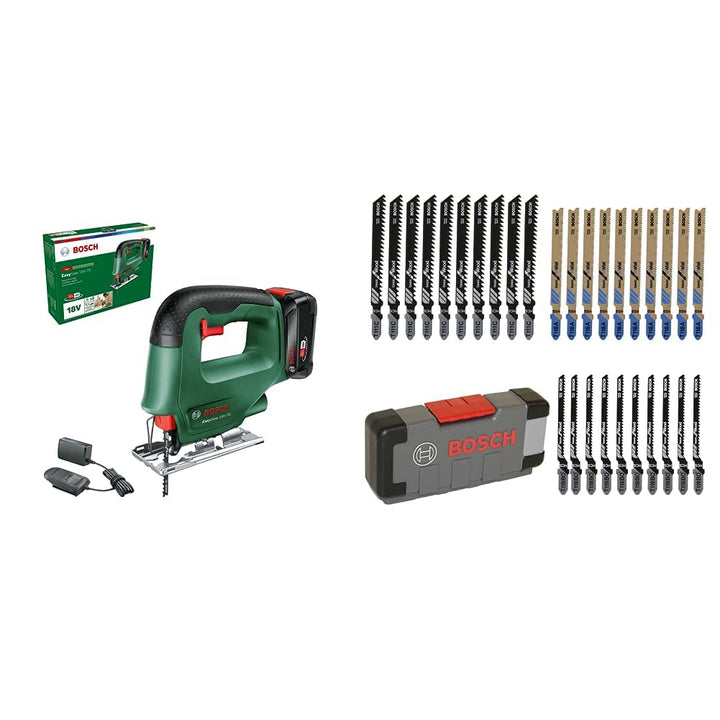 Bosch Akku Stichsäge EasySaw 18V-70 (2,0 Ah Akku, 18 Volt System, 1 Stichsägeblatt, Ladegerät AL 18V