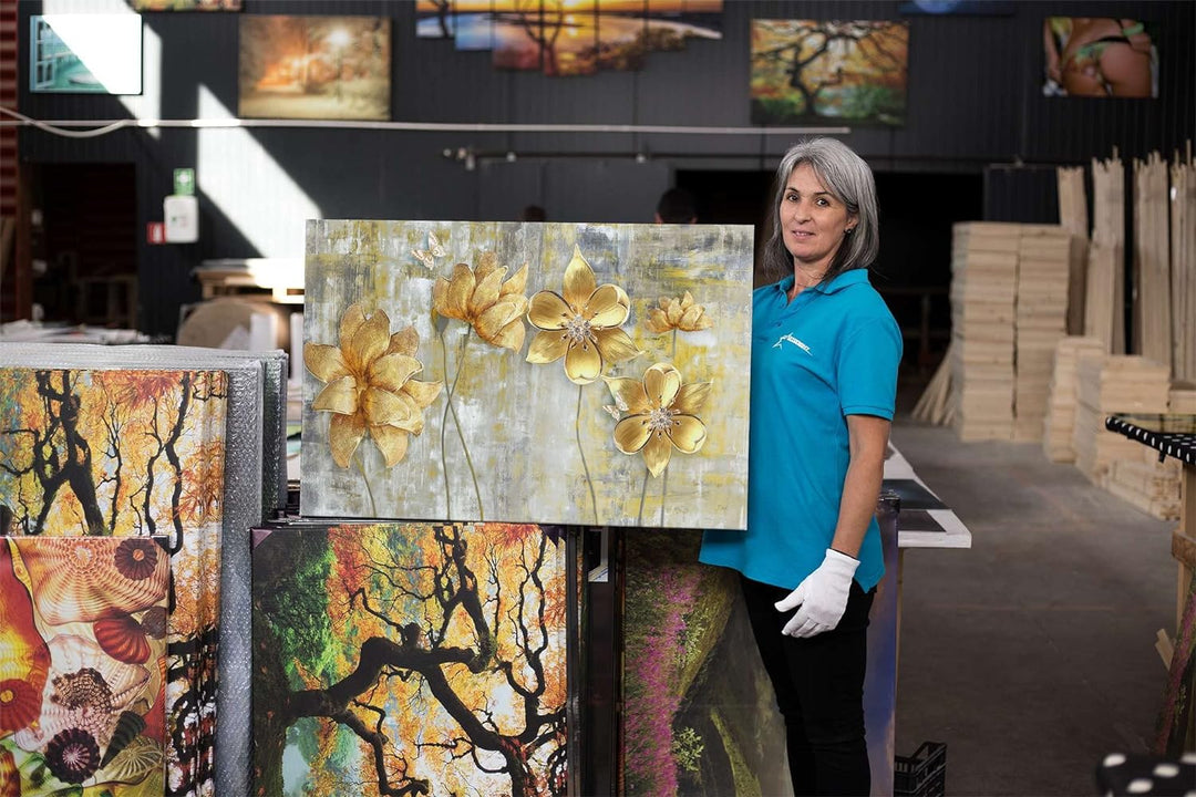 Startonight Bilder Goldene Blumen Grunge - Leinwandbilder Moderne Kunst - Abstrakte Wanddeko Kunstdr