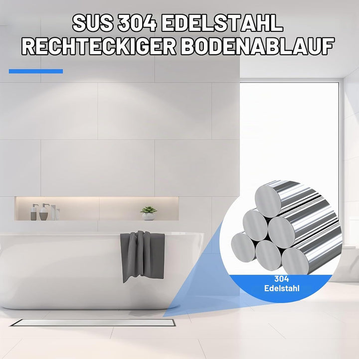 Gugxiom 60 cm Duschrinne, 304 Edelstahl Einsatz Ablaufrinne Dusche Set, 2 in 1 Panels, mit verstellb