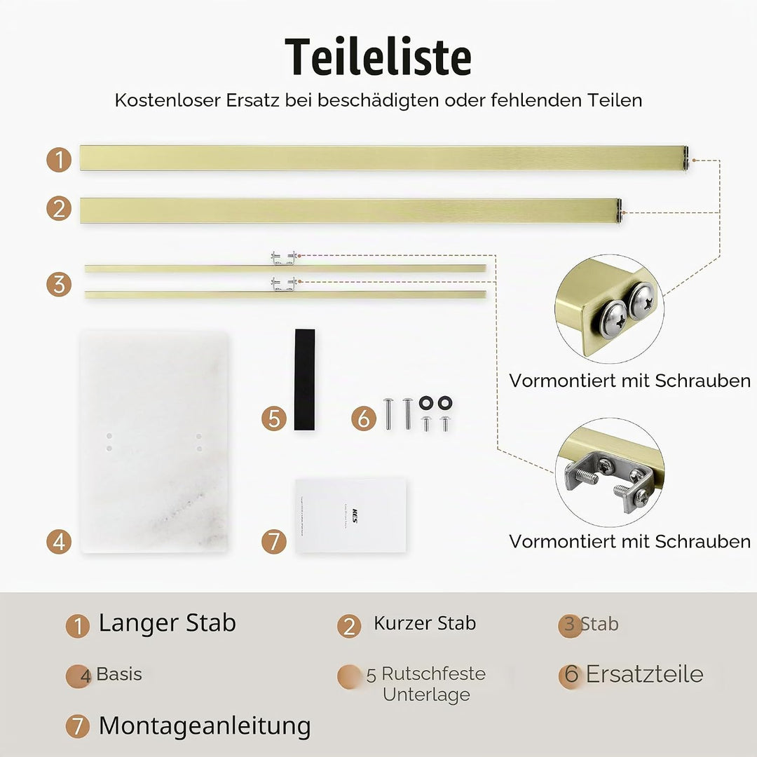 KES Handtuchhalter Stehend Gold Handtuchständer Freistehend Zweiarmig Badetuchhalter Edelstahl SUS30