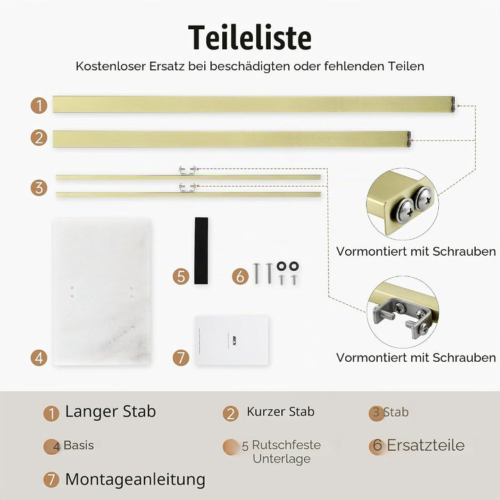 KES Handtuchhalter Stehend Gold Handtuchständer Freistehend Zweiarmig Badetuchhalter Edelstahl SUS30