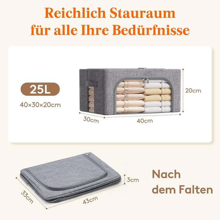Lifewit 25L Aufbewahrungsbox mit Deckel, Kleidung Aufbewahrung, Faltbare Kleideraufbewahrung mit Met