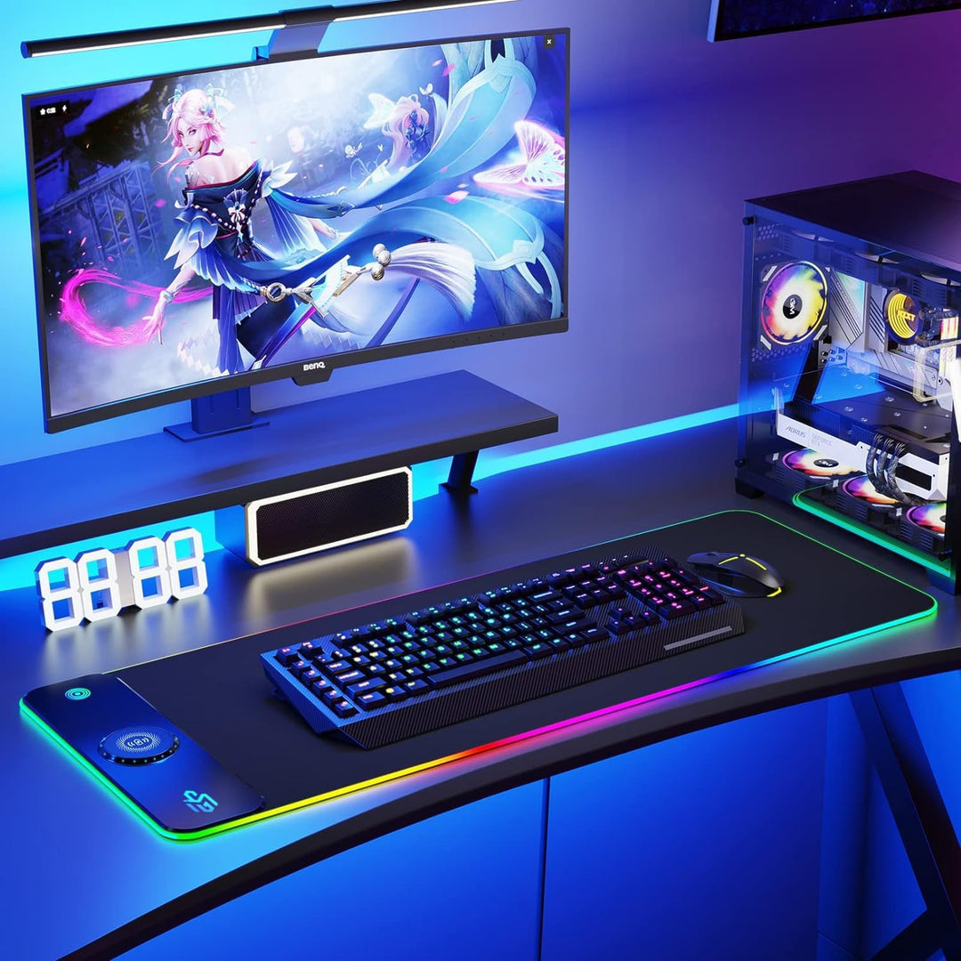GIM RGB Gaming Magnetisches Mauspad 800x300x4cm mit 15W Schnellladung Qi Kabelloses Laden für I-Phon