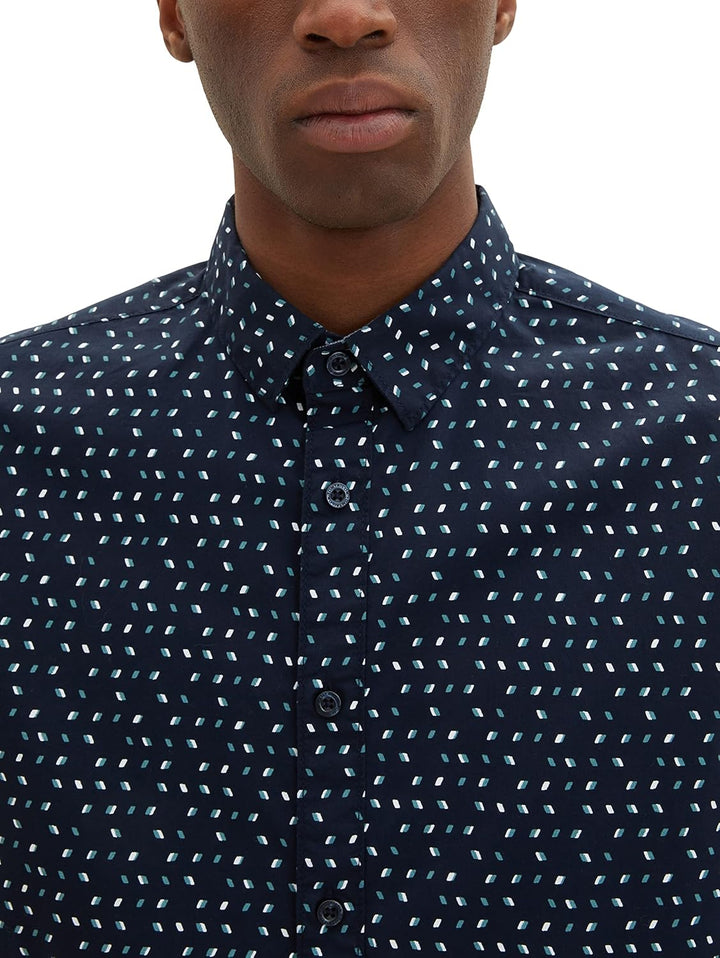 TOM TAILOR Herren Hemd mit Muster L 31275 - Navy Geometric Design, L 31275 - Navy Geometric Design