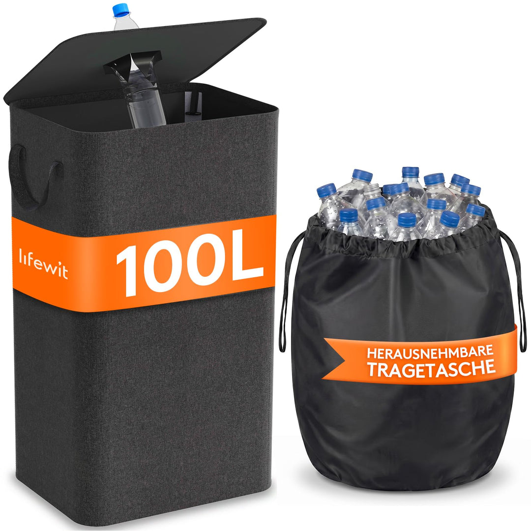 Lifewit 100L Pfandflaschen Sammelbehälter mit Deckel, Gross Pfandflaschen Aufbewahrung, Behälter Lee
