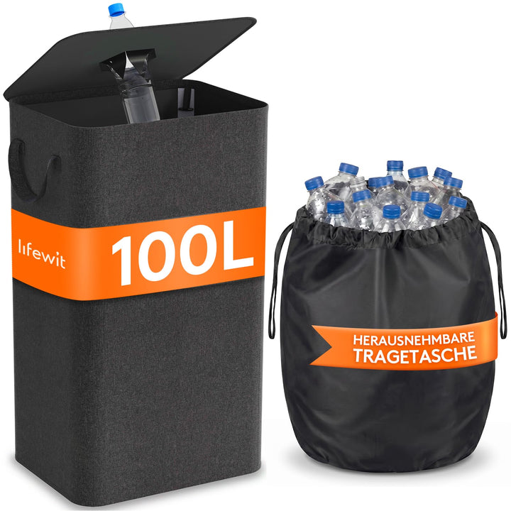 Lifewit 100L Pfandflaschen Sammelbehälter mit Deckel, Gross Pfandflaschen Aufbewahrung, Behälter Lee
