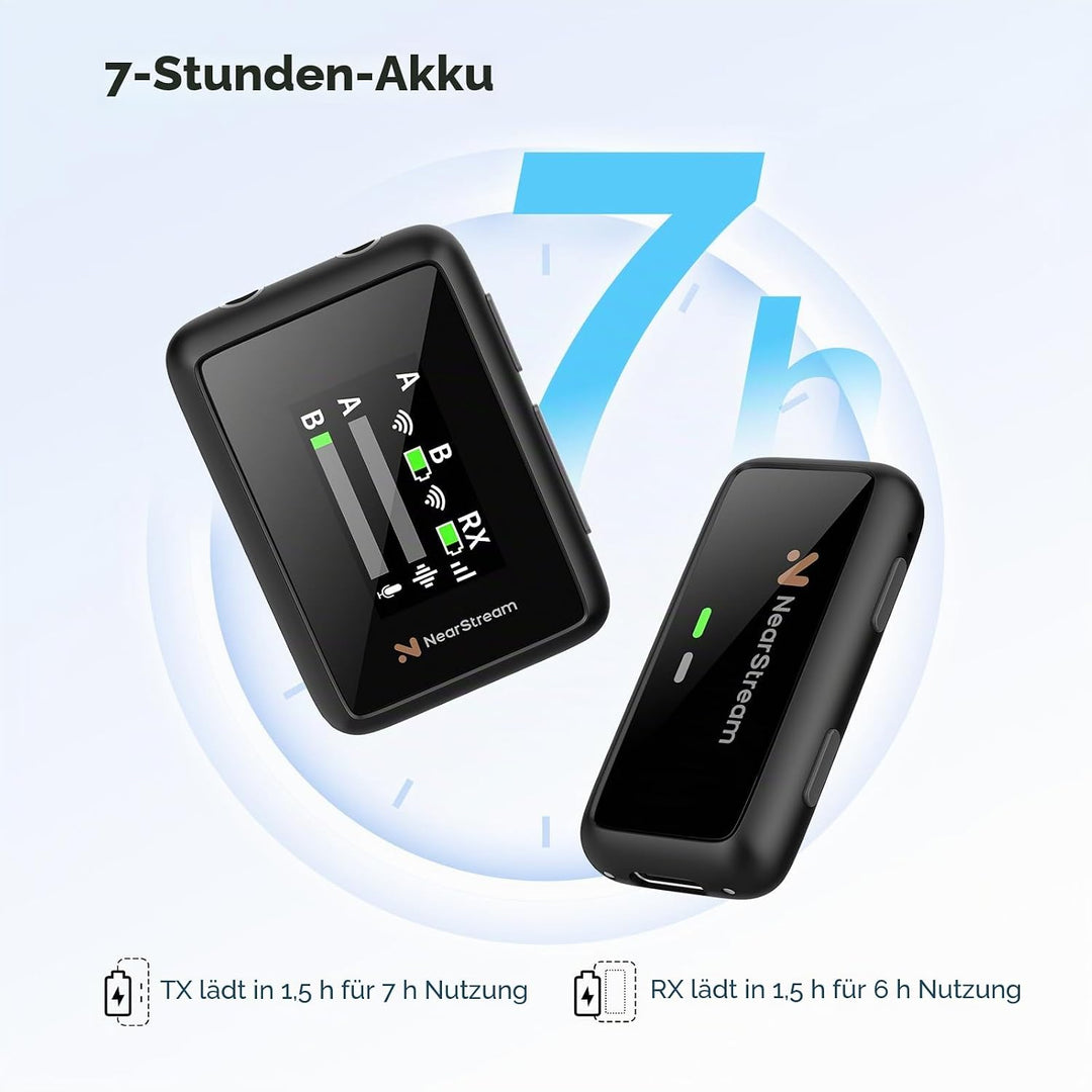 NearStream Kabellose Lavalier Mikrofon mit Geräuschunterdrückung, 200 m Übertragung, LCD-Display, Mi