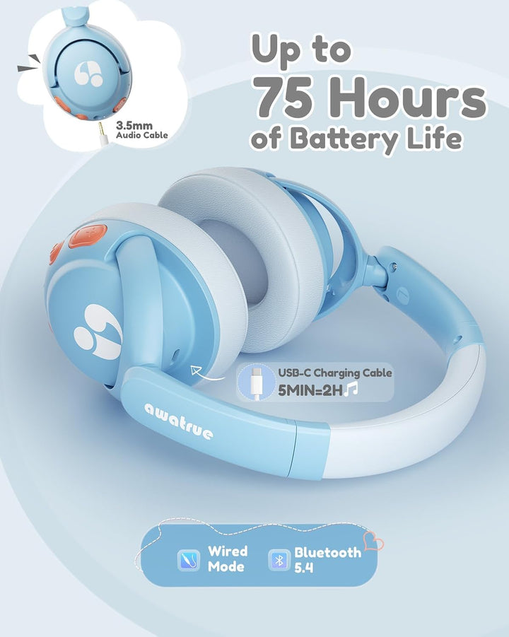 Bluetooth Kopfhörer Kinder, 85dBA Sicheres Volumen, Bluetooth 5.4, BPA Frei/CPC Zertifiziert, 75 Std