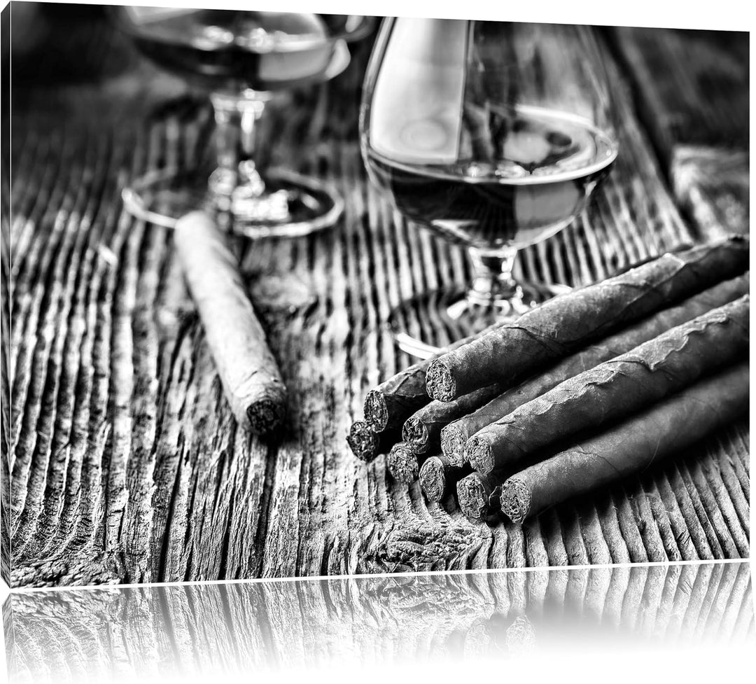 Pixxprint Whisky und Zigarre als Leinwandbild/Grösse: 100x70 cm/Wandbild/Kunstdruck/fertig bespannt,