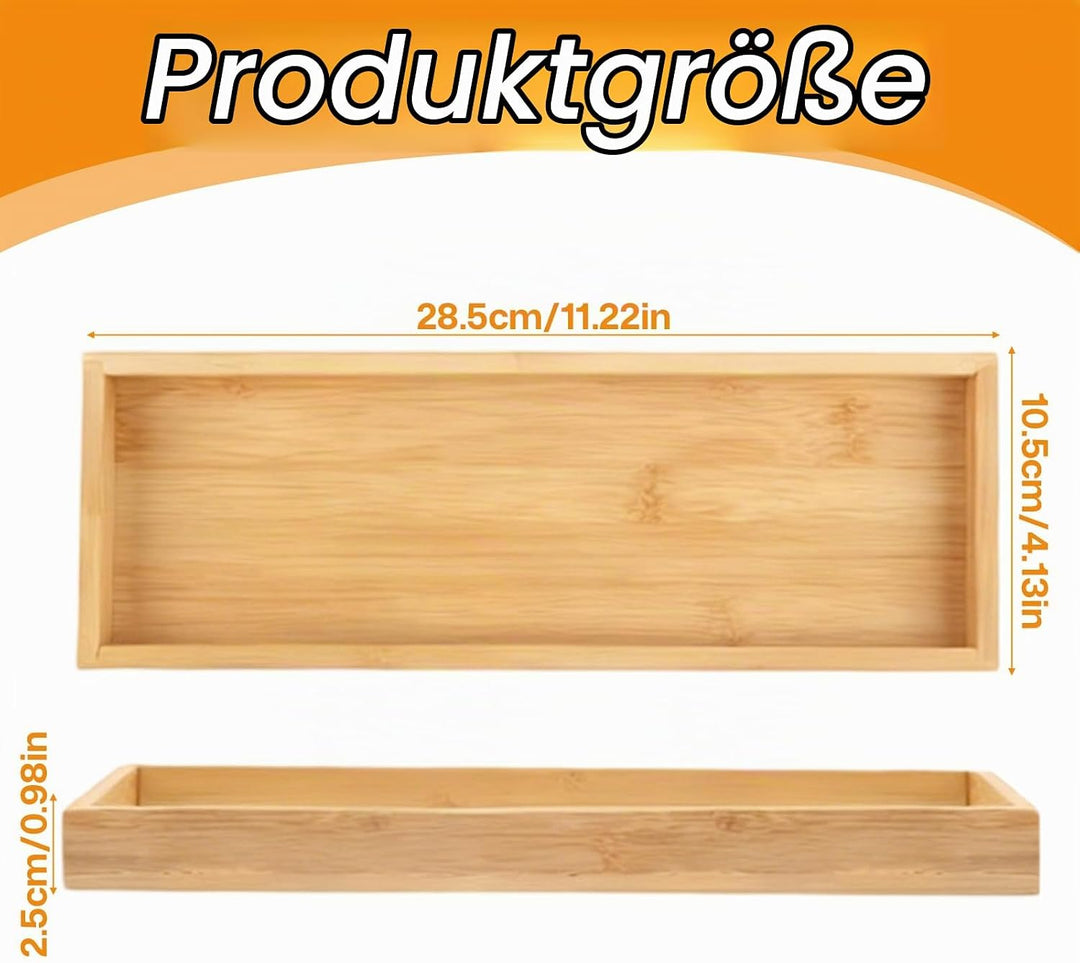 3 Stück Bambus Serviertablett, Rechteckig Holztablett 29×11×3cm Badezimmer Tablett Kosmetik Holz Tab