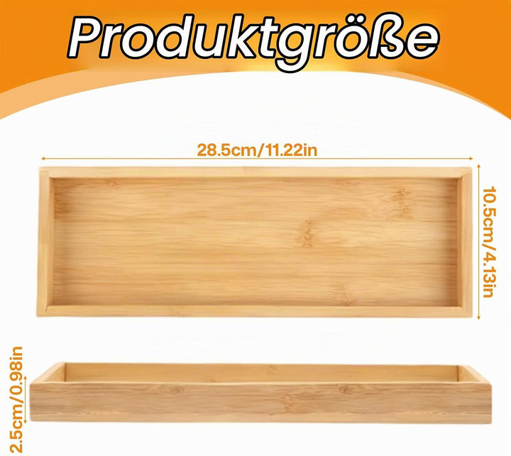 3 Stück Bambus Serviertablett, Rechteckig Holztablett 29×11×3cm Badezimmer Tablett Kosmetik Holz Tab