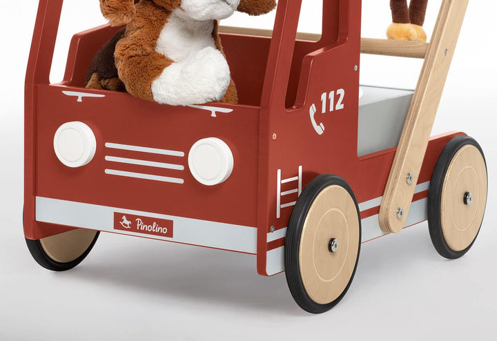 PINOLINO Lauflernwagen Feuerwehrauto Fred, mit Bremssystem, gummierten Holzrädern und herausnehmbare