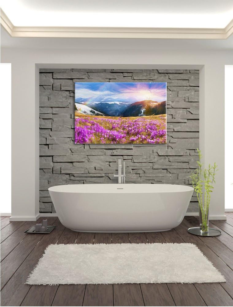 Pixxprint Berglandschaft Regenbogen als Leinwandbild/Grösse: 100x70 cm/Wandbild/Kunstdruck/fertig be