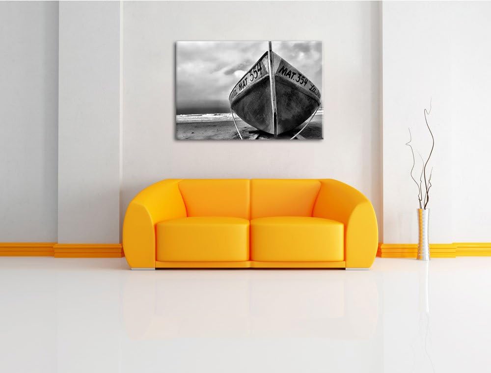 Pixxprint Monocrome, kleines Segelboot am Strand, Format: 100x70 auf Leinwand, 100x70