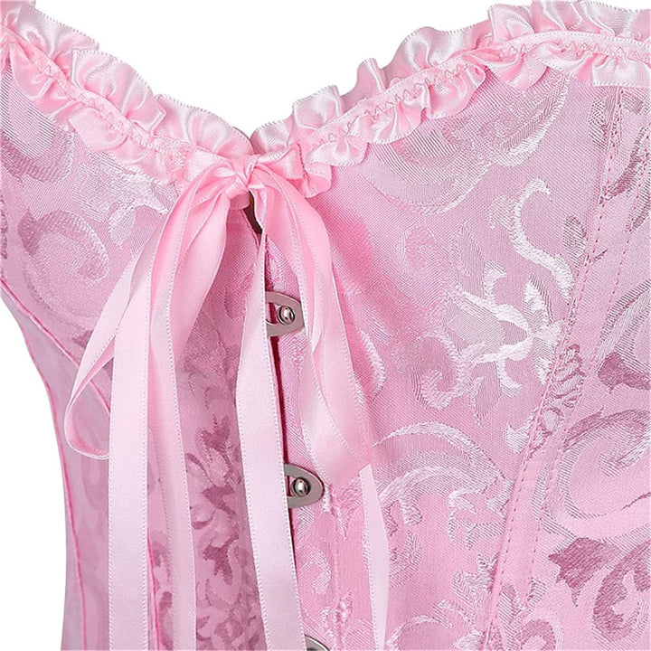 Damen Korsett Bauchweg Vollbrust Corsage Top Gothic Burlesque Schnüren Bustier Rosa S, Rosa S