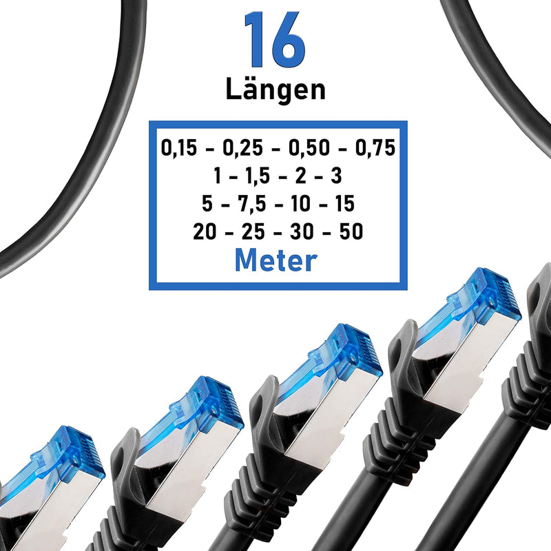 BIGtec - 10 Stück - 15m CAT.7 Gigabit Patchkabel Netzwerkkabel schwarz Kupferkabel Patch Ethernt LAN