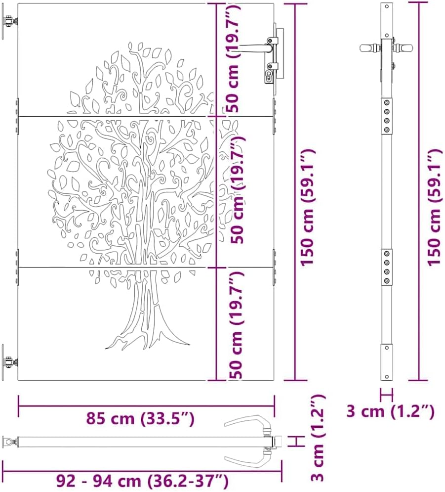 vidaXL Gartentor 85x150 cm Cortenstahl Baum-Design 85 x 150 cm, 85 x 150 cm