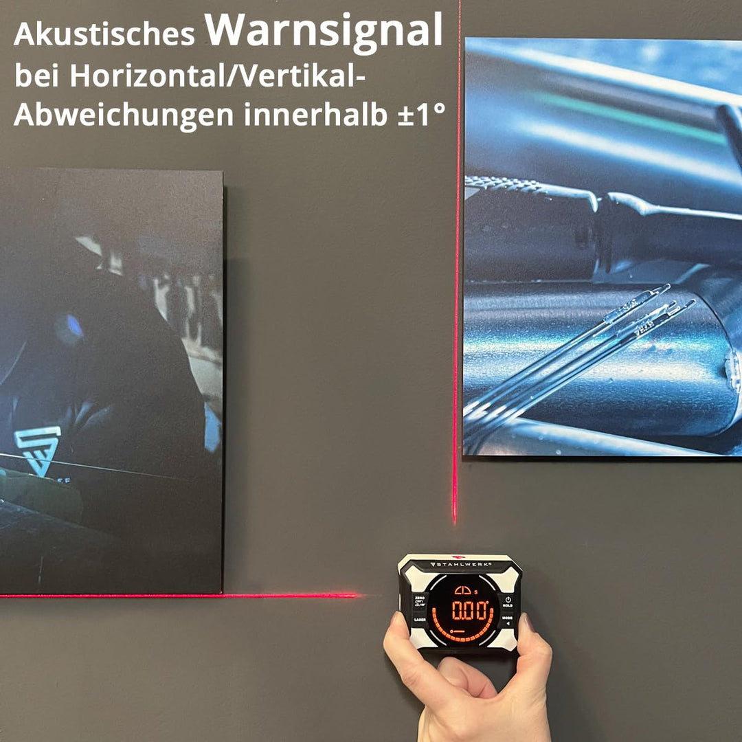 STAHLWERK Digitales Laser-Winkelmessgerät DAG-360 ST – Digitaler Winkelmesser und Level-Box, Wasserw