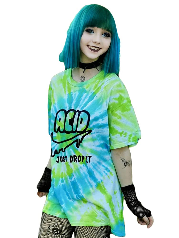 Batik T-Shirt Acid Just Drop it Festival Hippie Goa Psytrance (L), L