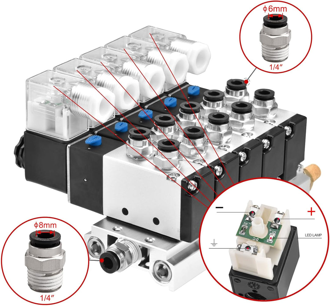 Heschen Elektrisches pneumatisches 5 Magnetventil, 4V210-08, DC24V, PT1/4, 5 Wege 2 Positionen, Krüm