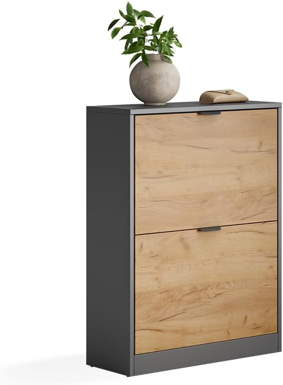 Vicco Schuhkipper Gizmo, Goldkraft Eiche/Anthrazit, 59 x 77.6 cm mit 2 Fächern Goldkraft Oak/Anthrac