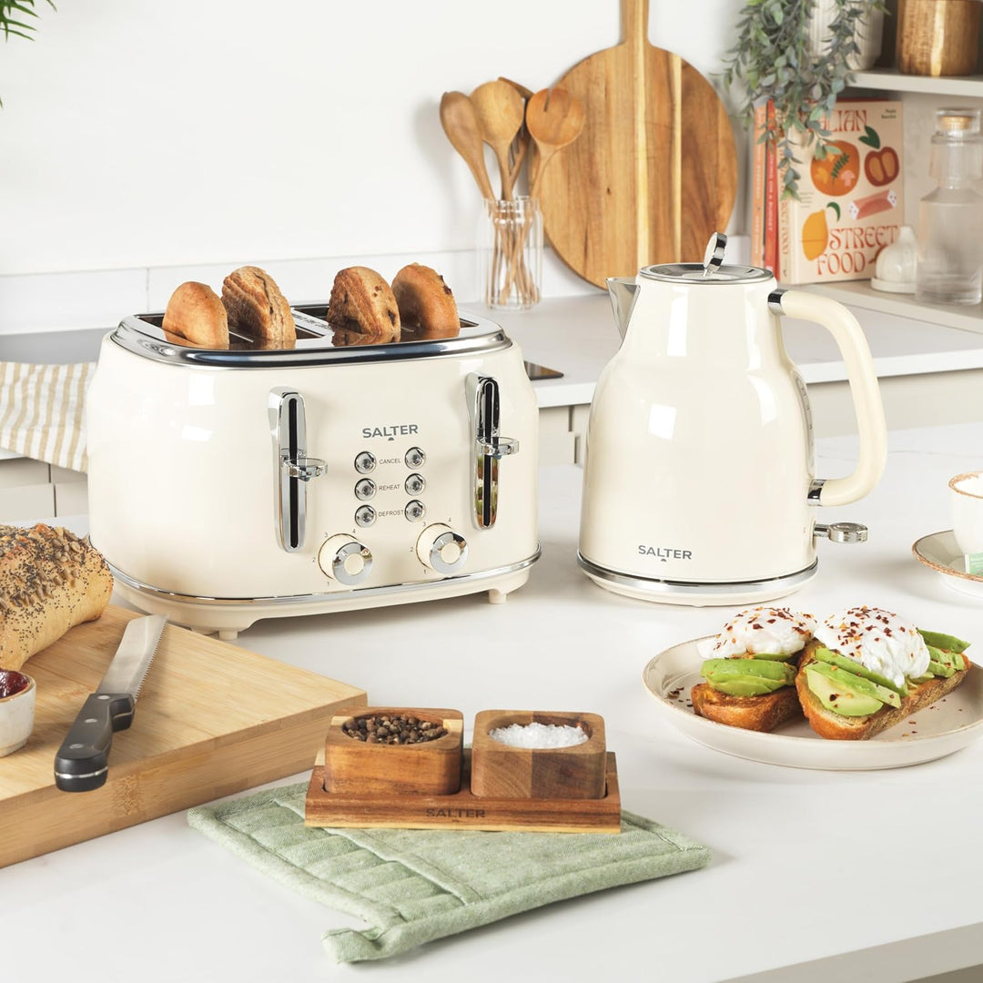 Salter Retro Toaster 4 Scheiben – Breite Schlitze, 6 Bräunungsgrad, Auftauen, Aufwärmen, Abbrechen F