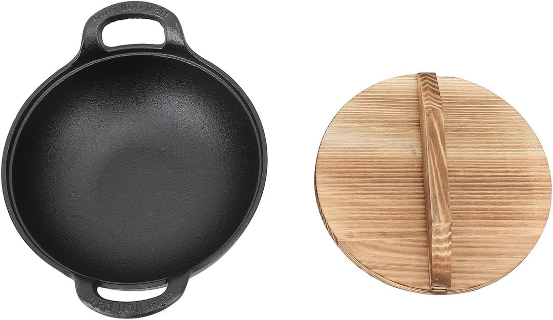 Wok aus Gusseisen, 20 Cm/25 Cm, Antihaftbeschichtete Bratpfanne mit Flachem Boden, Doppelgriff und D