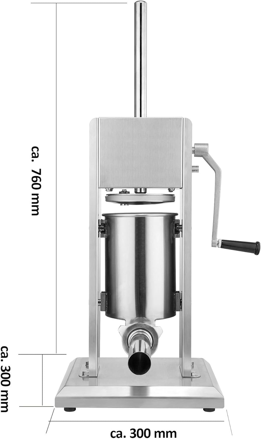Zelsius Profi Wurstfüllmaschine aus Edelstahl (3 Liter, Silber) + vier verschiedene Füllrohre, Wurst