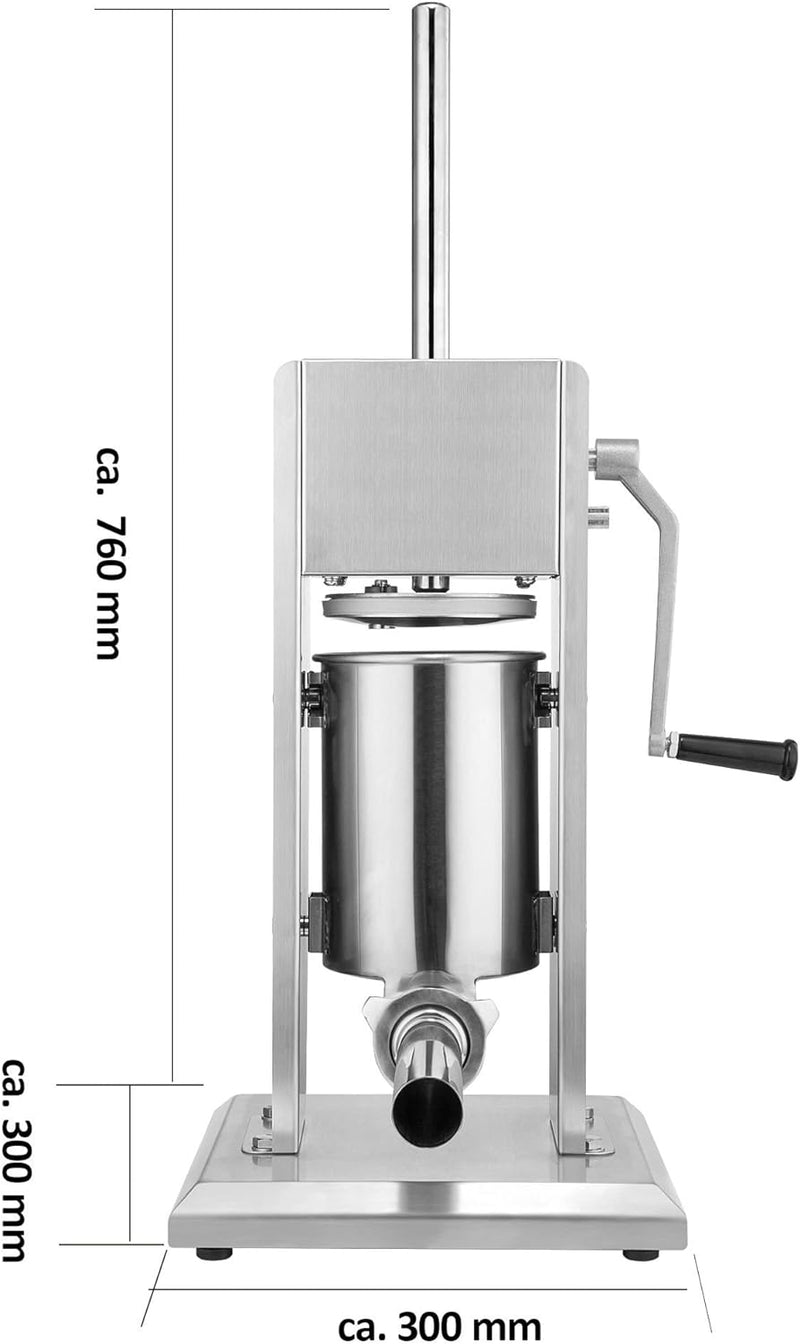 Zelsius Profi Wurstfüllmaschine aus Edelstahl (3 Liter, Silber) + vier verschiedene Füllrohre, Wurst