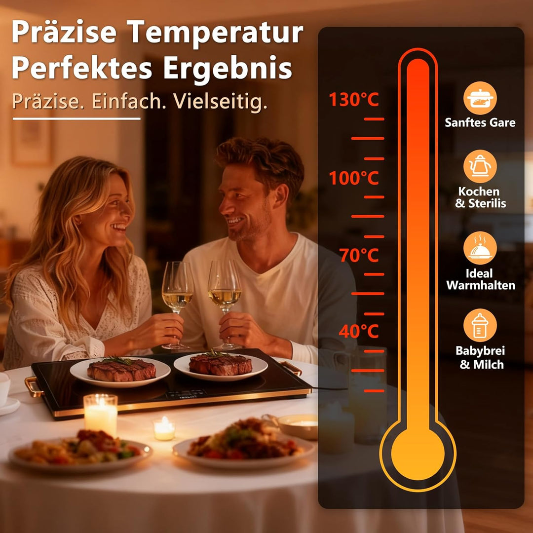 Warmhalteplatte 60x40 cm, 300W Elektrische Wärmeplatte mit Touchscreen, Temperatur einstellbar, Sich