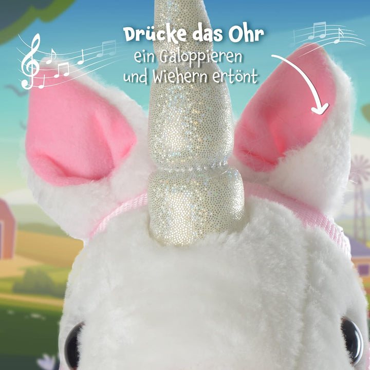 Pink Papaya Steckenpferd Einhorn, Mandy süsses Spielzeug Einhorn aus Plüsch mit Sound Funktion: Gewi