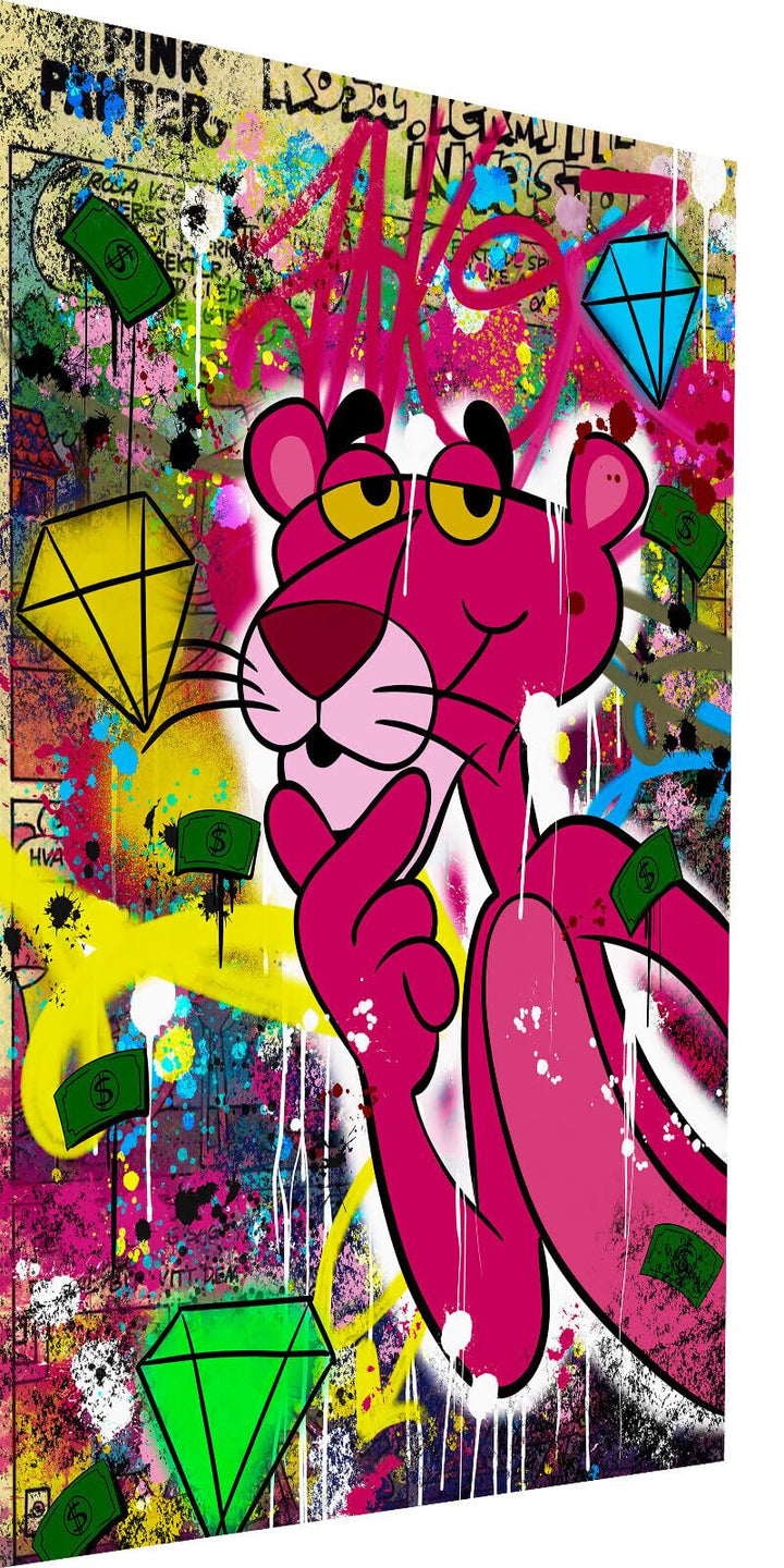 Magic Canvas Art Rosaroter Panther Kunst Pop Art Leinwandbild 1- teilig Hochwertiger Kunstdruck Wand